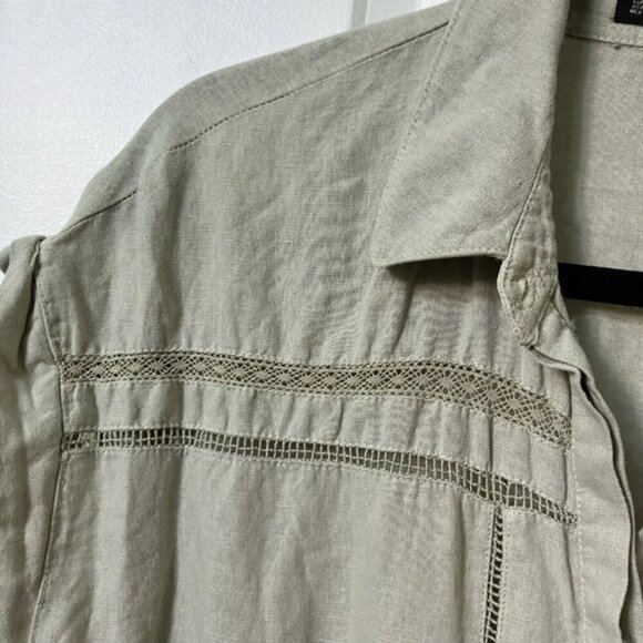 Zara Sage Green Linen Tie Front Romper Lace Khaki Womens L Neutral - Picture 7 of 9